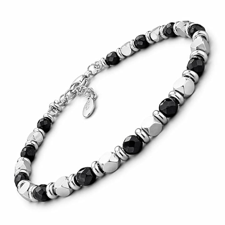 SAGA GIOIELLI Bracciale Uomo Donna Pietre Dure Onice Nero Vari Colori Quadrello Acciaio