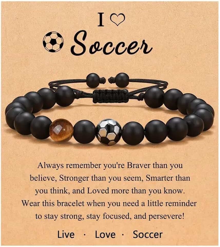 IBXWMNG Bracciale da Calcio Intrecciato per Ragazzi, Braccialetti in Pietra Naturale per Uomini, Braccialetto di Calcio in Pietra Naturale 3D,Regali di Compleanno e Natale per Ragazzo