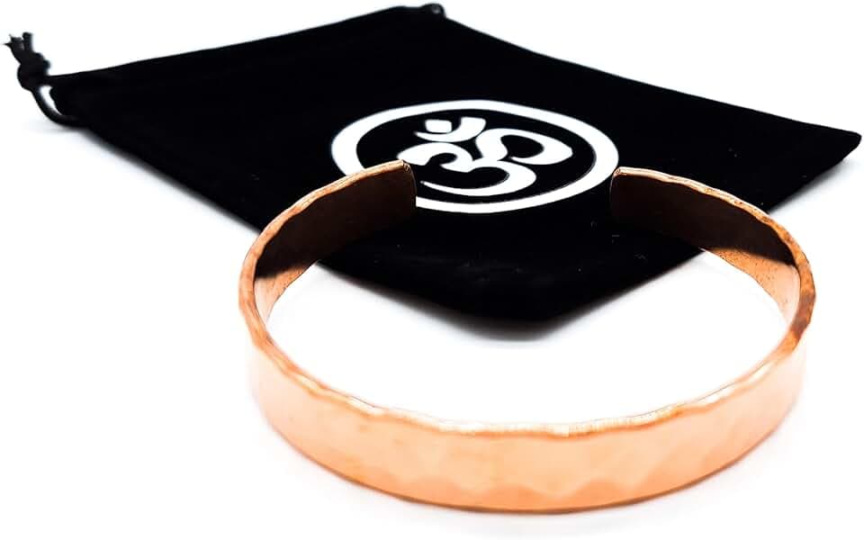 AB India Crafts Bracciale realizzato a mano in puro rame (99%), design martellato, dimensioni flessibili con sacchetto portagioielli | Spiritualità di guarigione energetica, Medium Damen / Herren