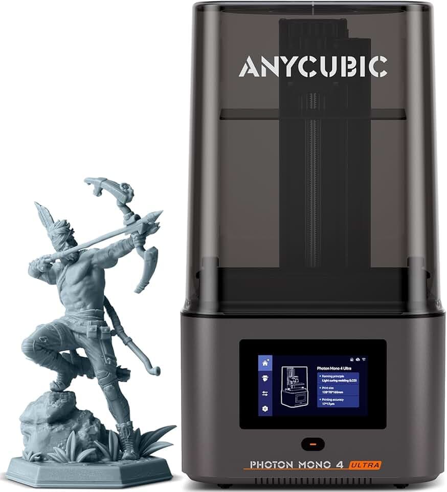 ANYCUBIC Photon Mono 4 Ultra Stampante 3D Resin, 7" 10K Schermo con Sorgente Luminosa COB, Velocità di Stampa Massima Fino a 120 mm/h, Touchscreen HD con 8 Lingue, Dimensioni 6,04" x 3,42" x 6,49"