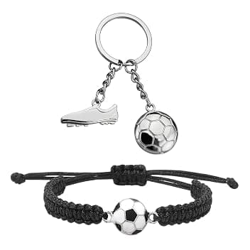 Set Bracciale Calcio Tessuto + Portachiavi Scarpa da Calcio in Metallo, Gadget Compleanno Bambini Calcio Portachiavi Sportivi per Ragazzi Tifosi