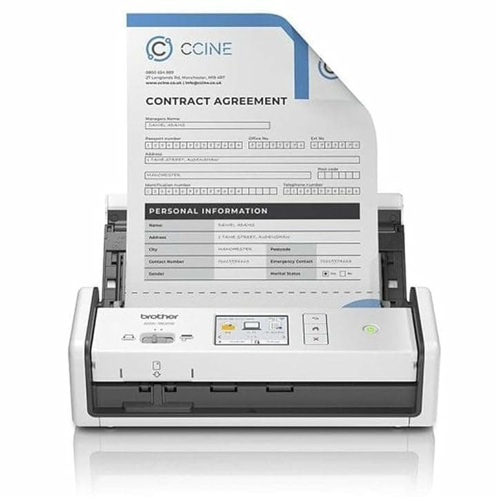 Brother ADS1800W | Scanner compatto e portatile A4 | 30 ppm/min | ADF 20 fogli | Alimentazione da PC tramite USB-C | Touchscreen 7,1 cm | WiFi