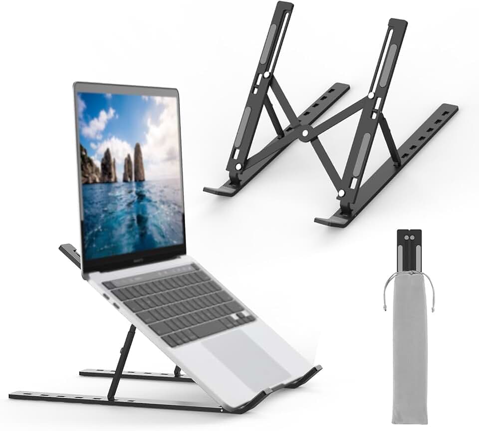 GRIFEMA GB1054B Supporto PC Portatile, Alluminio, Antiscivolo, Regolabile a 6 Angolazioni, Laptop Stand Compatibile con Laptop da 10-17,3 Pollici e Tablet - Nero Global Recycled Standard