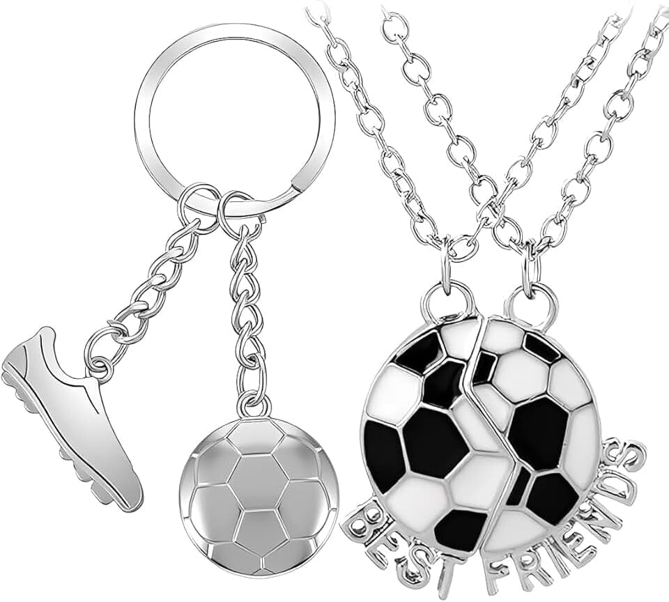 IWIDYA 2 Pezzi Ollane per Bambini e Ragazzo, Portachiavi a forma di pallone da calcio,Collana Acciaio Calcio Bambino, Regali Ragazzo