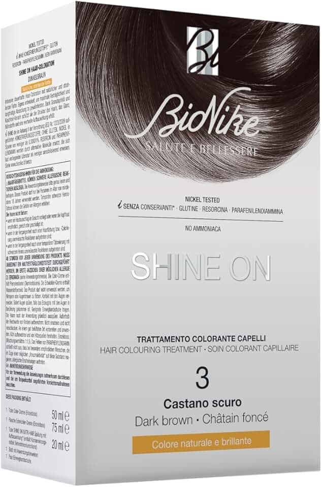 Bionike Shine On - Trattamento Colorante Capelli, Kit Tinta per Cute Sensibile Senza Ammoniaca, Azione Nutriente e Protettiva, Dona un Colore Naturale e Brillante, Copre i Capelli Bianchi