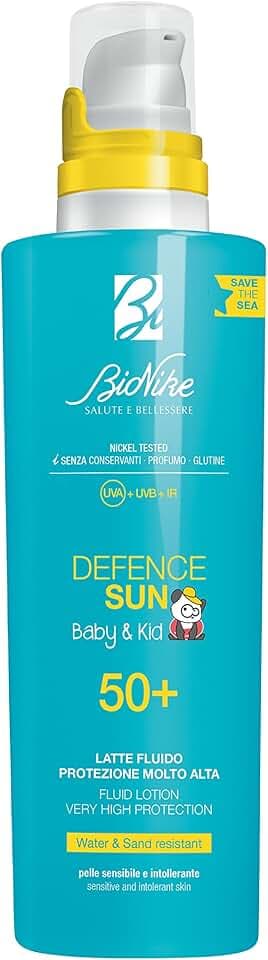 Bionike Defence Sun Baby & Kid - Latte Solare Fluido per Bambino e Neonato, Azione Protettiva, Effetto Waterproof e Anti-sabbia, Lenisce e Ripara la Pelle, 200 ml