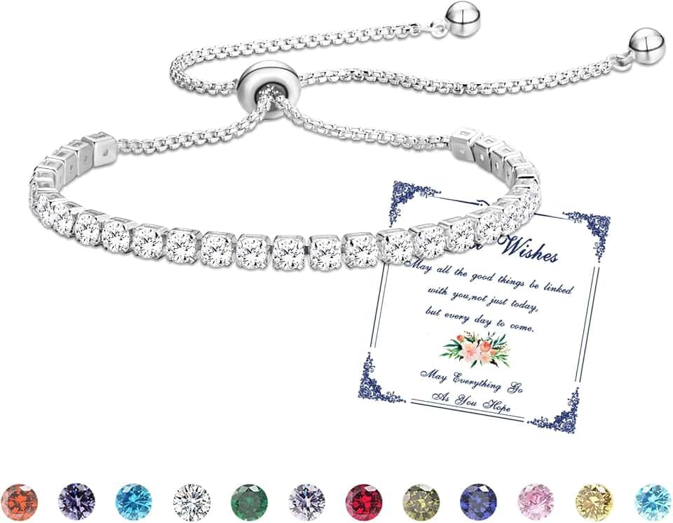 Esmoly Bracciale Donna Argento Bracciale Tennis con 12 Colori di Pietre Natali e 5A Sparkle Zircone Regolabile Regalo Compleanno Donna Ragazza