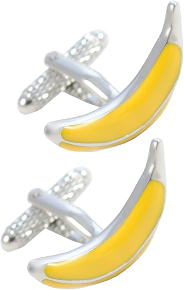 COLLAR AND CUFFS LONDON Gemelli Camicia Uomo Divertenti - Con Scatola - Banana - Ottone - Cibo Frutta - Colori Giallo e Argento - Un Paio