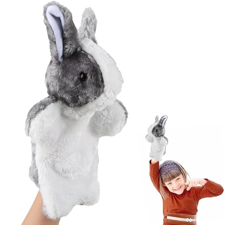 Marionette da Mano Lupo, Marionette da Mano Coniglio, Marionette da Mano, Marionette per Bambini, Marionette da Mano Animali, Adatto a Storie per Bambini (coniglio grigio)