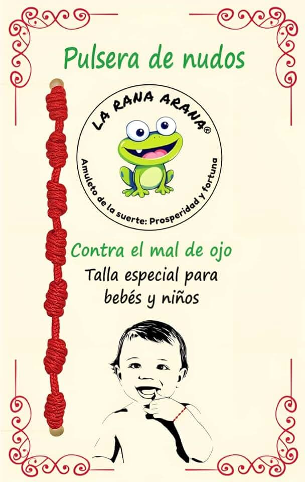 LA RANA ARANA Bracciale con sette nodi rosso per neonati e bambini - Contro il malocchio - Filo rosso protezione energia negativa - Amuleto per buona fortuna - Taglia piccola