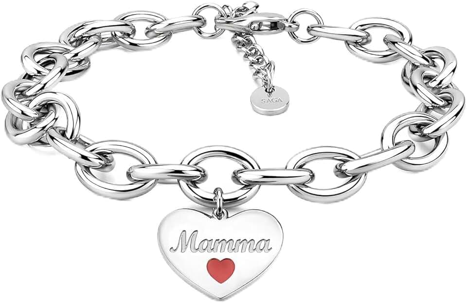 SAGA GIOIELLI Bracciale Donna Catena Acciaio Cuore Regalo Festa Della Mamma