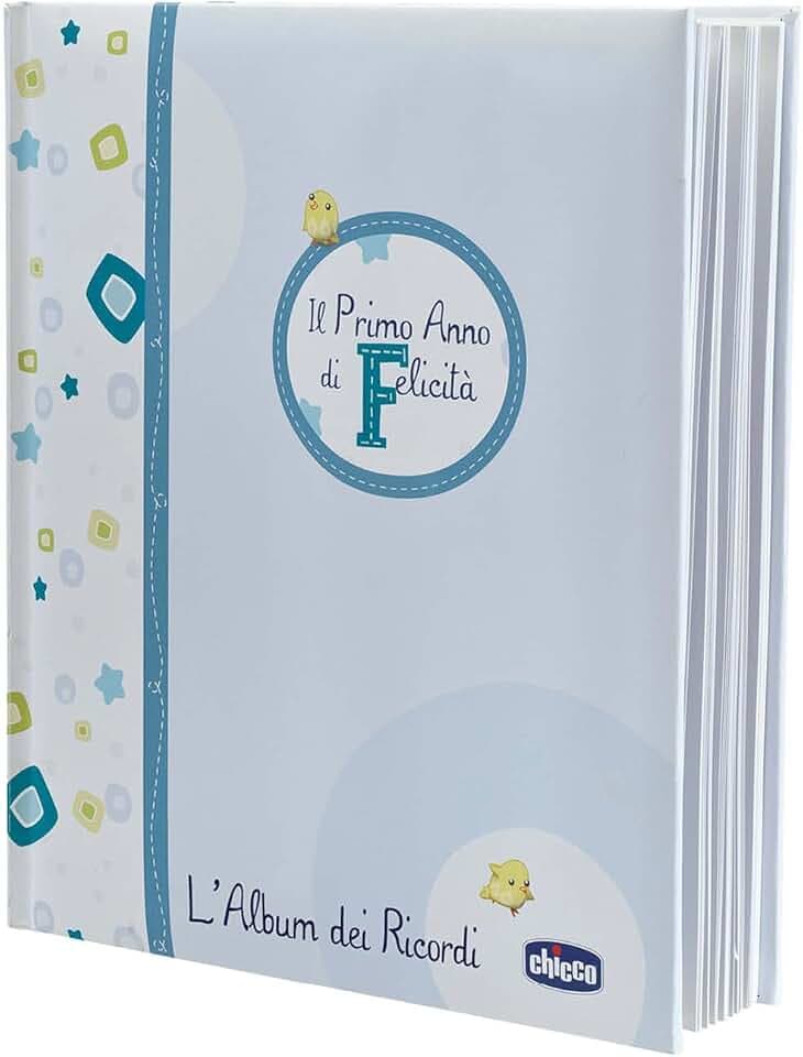 Chicco Libro Nascita Per Neonati E Bambini, Album dei Ricordi, Diario Con Spazi Per Note E Fotografie, Azzurro, ‎27.5x25x3 cm, Idea Regalo