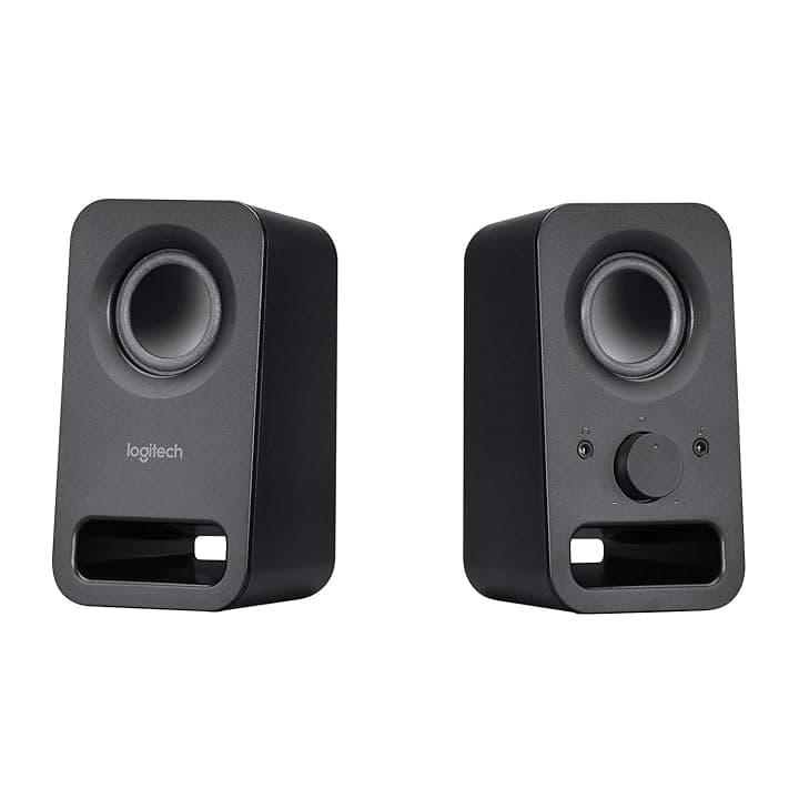 Logitech Z150 Altoparlanti Stereo Multimediali Compatti, Ingresso Audio da 3,5 mm, Controlli ‎Integrati, Jack per Cuffie, Presa EU/IT, Computer/Smartphone/Tablet/Lettore Musicale - Nero Notte