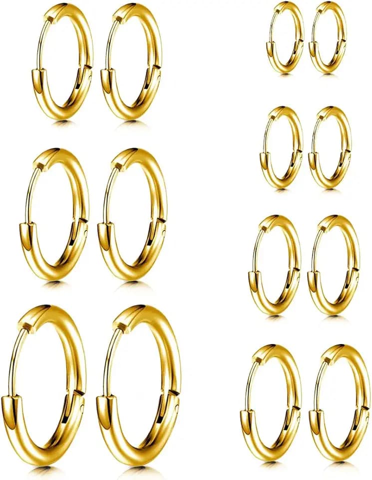 COYUN 7 Paia Orecchini Argento a Cerchio per Uomo e Donna, Orecchini Acciaio Inossidabile di Orecchini Cerchio Piccoli per Unisex Ipoallergenici Orecchini (Oro)