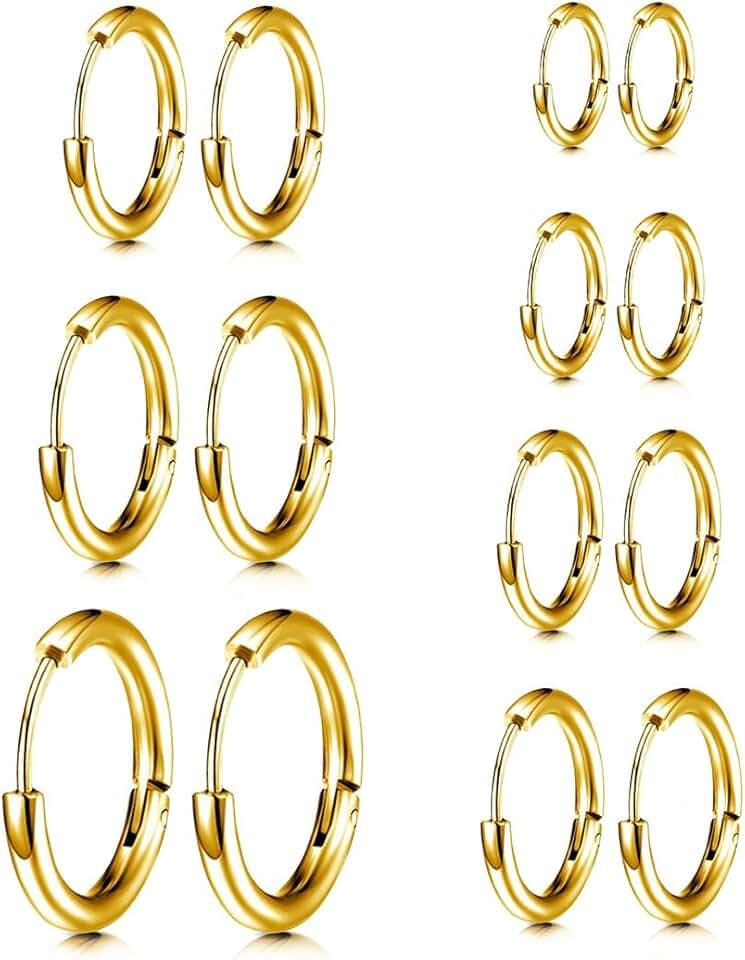 COYUN 7 Paia Orecchini Argento a Cerchio per Uomo e Donna, Orecchini Acciaio Inossidabile di Orecchini Cerchio Piccoli per Unisex Ipoallergenici Orecchini (Oro)