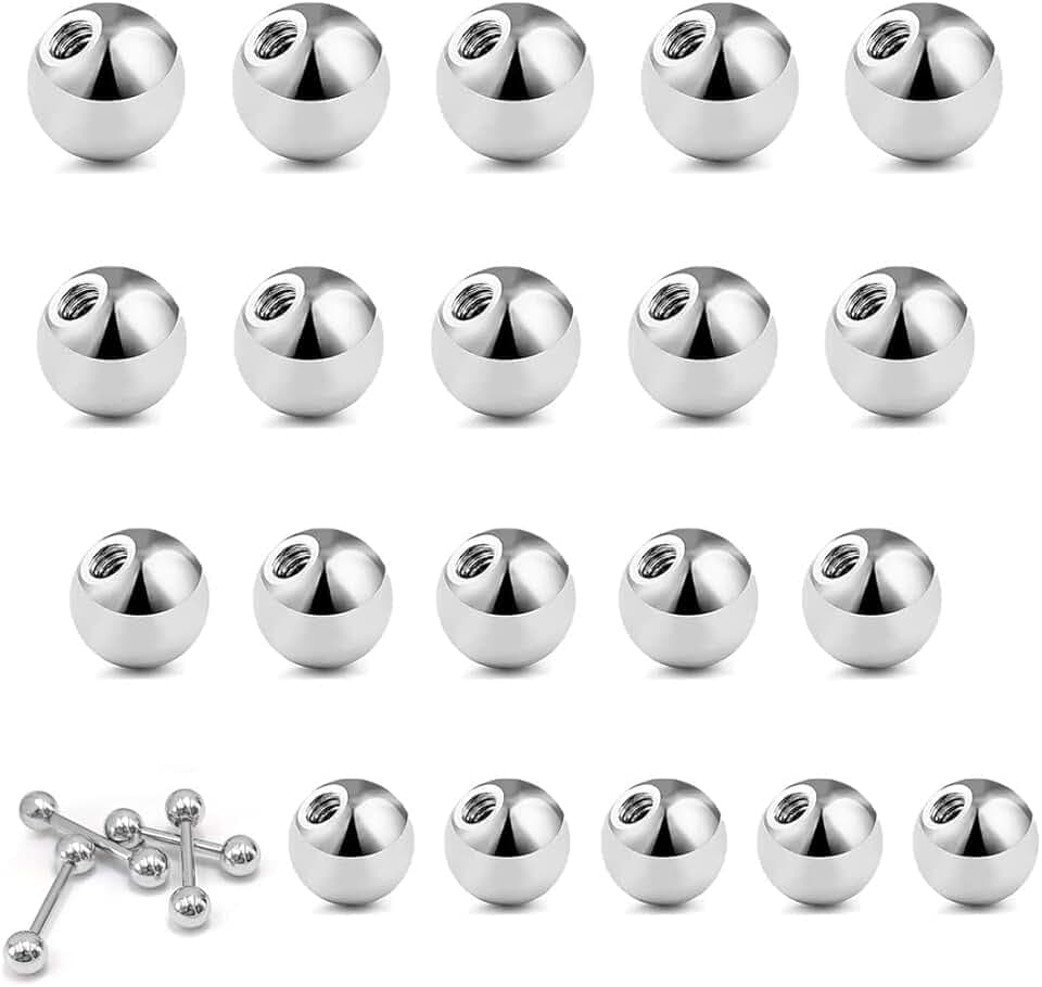 IBXWMNG 20 Pezzi Palline di ricambio per piercing, filettatura 14G / 1,6 mm, diametro pallina 3/4/5/6 mm, in acciaio inox, adatte per labbro, setto, helix, sopracciglio e ombelico