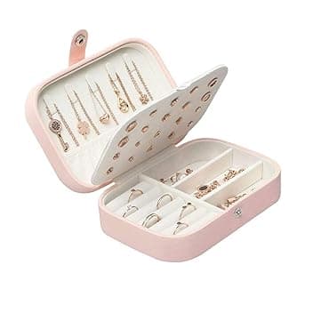 Lrikas Lrikas Scatole Portagioie Gioielli da Viaggio da Donna Organizzatore da Ragazza Custodia Piccola da Gioielleria per Anelli Orecchini Collane Bracciali, 16,5 x 11,5 x 5,5 cm (Rosa)