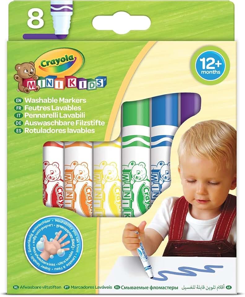 CRAYOLA Mini Kids - Kit di 8 Pennarelli Super Lavabili, Punta Arrotondata di Sicurezza, Colori Assortiti, Età consigliata: dai 12 mesi, 8324