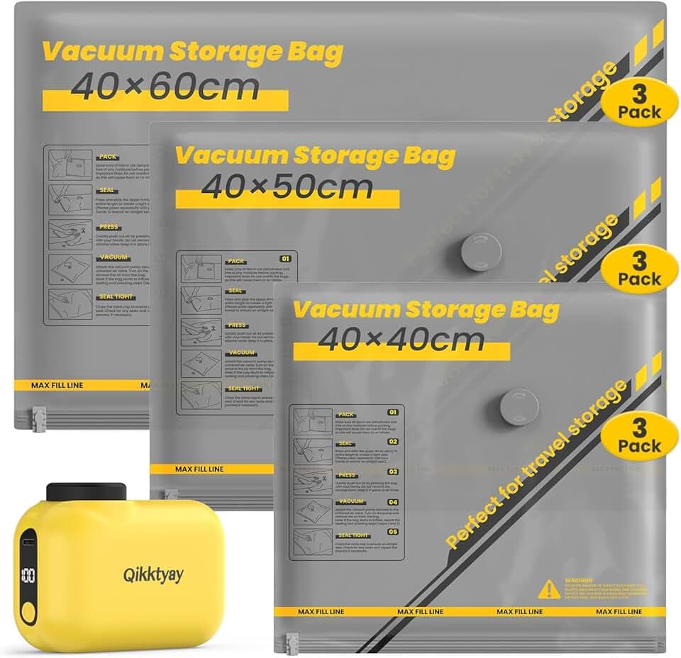 Sacchetti Sottovuoto Vestiti Con Pompa Senza Fili, 9 Pezzi Buste Sottovuoto Vestiti Riutilizzabili (3*40x40cm, 3*40x50cm, 3*40x60cm), Sacchetti Sottovuoto da Viaggio per Deposito Domestico e Viaggio