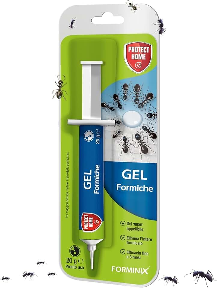 Protect Home Forminix gel. Insetticida per formiche pronto uso. Efficace, elimina il nido in breve tempo. Per interni ed esterni. 20 g