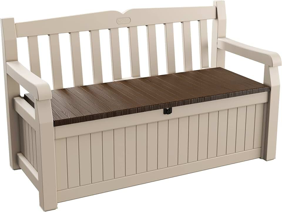 Keter Cassapanca Contenitore Eden con Capacità di 265 Litri in Resina, Resistente agli agenti atmosferici, Colore Beige/Marrone, 140 x 60 x 84 cm