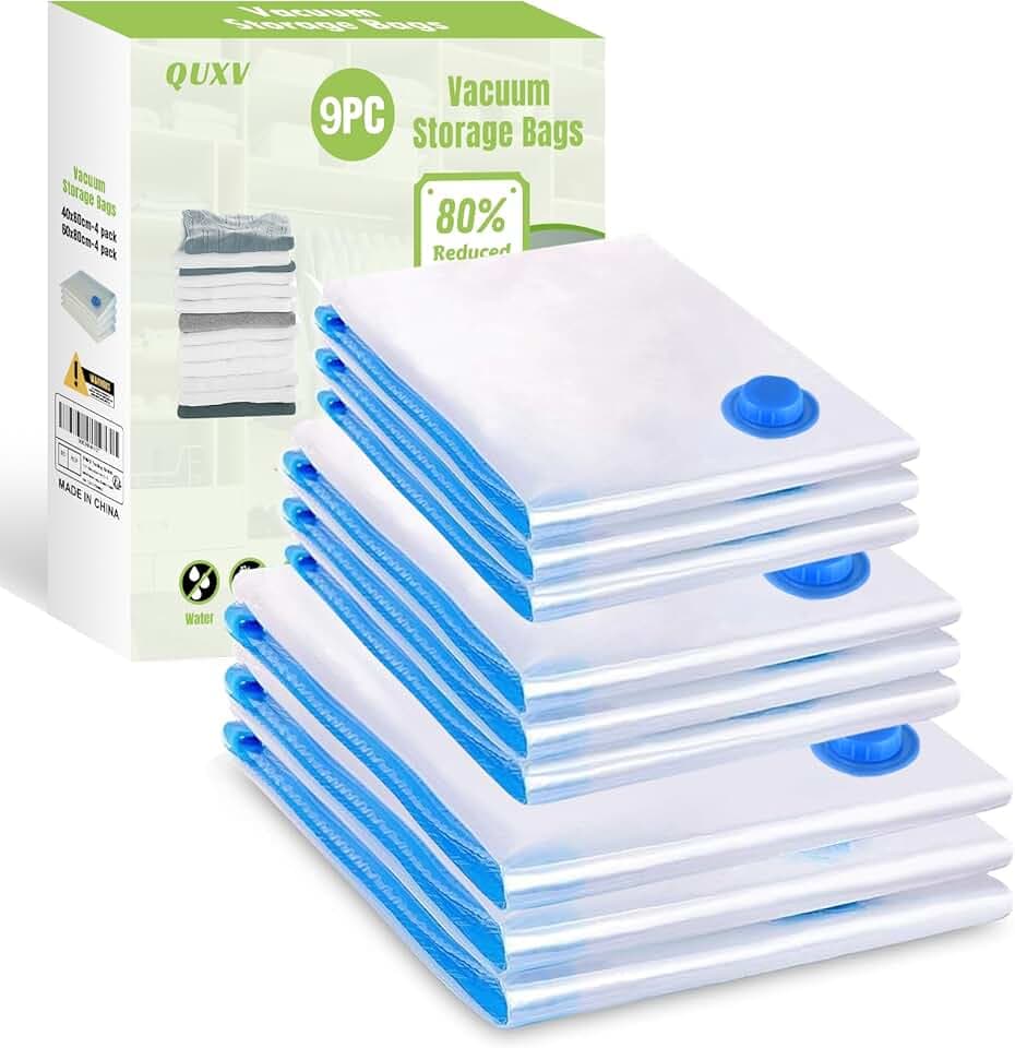 Sacchetti Sottovuoto Vestiti Buste Sottovuoto Vestiti 9 Pezzi 3XL(80x60cm) + 3L(70x50cm) + 3M(60x40cm) Sacchi Sottovuoto Riutilizzabili per Coperte Lenzuola Piumoni Cuscini