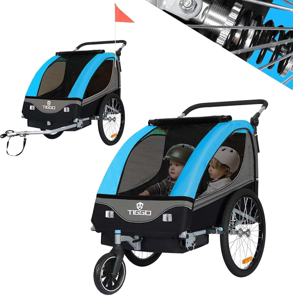 Tiggo S2 Rimorchio per bambini con sospensione Jogger 2 in 1 per passeggino, rimorchio per bicicletta, girevole a 360°