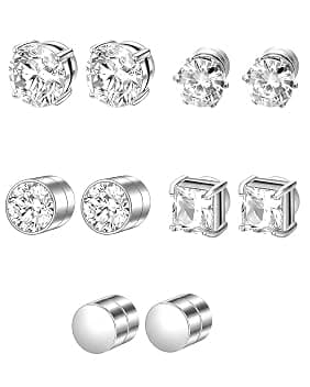 5 Paia Orecchini Magnetici Uomo, Orecchini Senza Buco in Circonio, 6mm | Chiusura Salda & Design Minimal | Comfort Anallergico per Uso Giornaliero, Idea Regalo