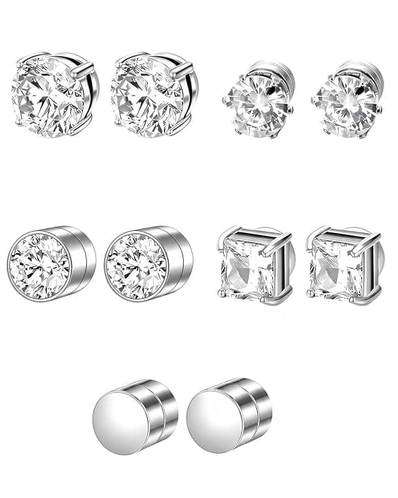 5 Paia Orecchini Magnetici Uomo, Orecchini Senza Buco in Circonio, 6mm | Chiusura Salda & Design Minimal | Comfort Anallergico per Uso Giornaliero, Idea Regalo
