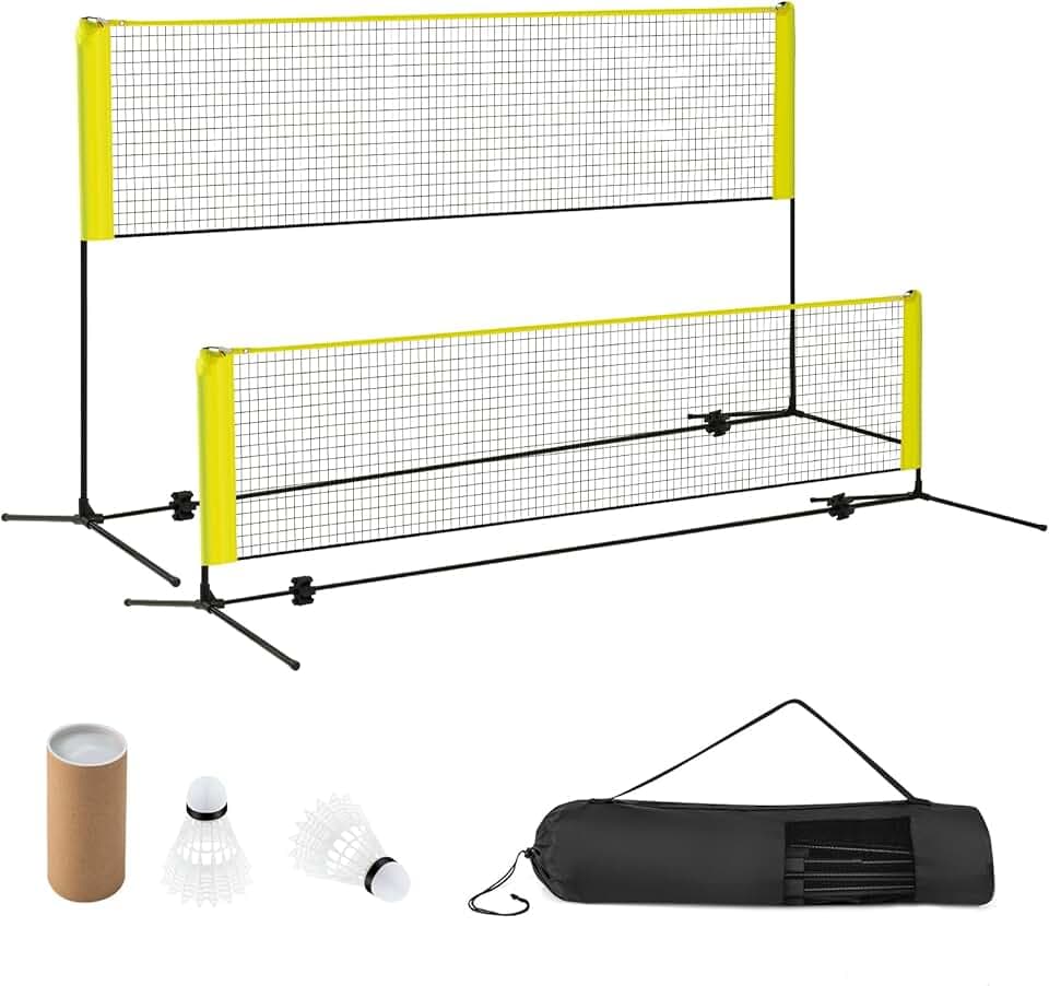 COSTWAY Rete da Badminton 310/420/510 cm Portatile e Regolabile in Altezza, Rete da Badminton con 2 Volani, Tappi per Piedi, Morsetti e Borsa, per Pallavolo e Pickleball