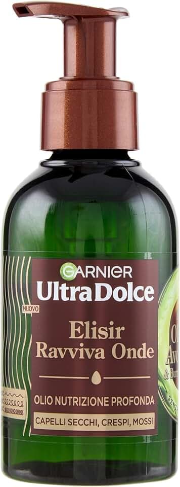 Garnier Ultra Dolce Olio Nutriente, Per Capelli Secchi, Crespi e Mossi, Capelli Ridefiniti e Nutriti, Effetto Anti-Crespo per 4 Giorni, Con Olio di Avocado e Burro di Karité, Ravviva Onde, 120 ml
