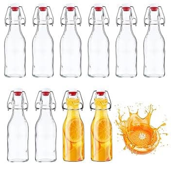 Nuangoo Set da 10 Bottiglie in Vetro da 250ml con Tappo Ermetico,Bottiglie Vetro,Bottiglie Riutilizzabili Bottiglie Vuote per Birra, Olio, Succhi, Soda