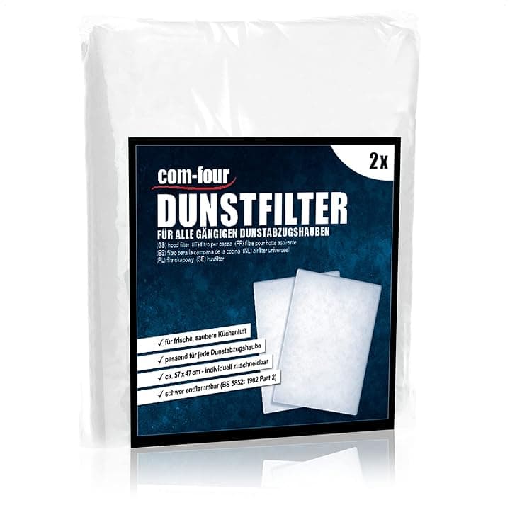 COM-FOUR® 2 filtri per cappa aspirante ritagliabile su misura - filtro universale per cappa aspirante - cartuccia filtro aspirazione - tappetino filtro grasso - filtro vapore bianco (2 pezzi)