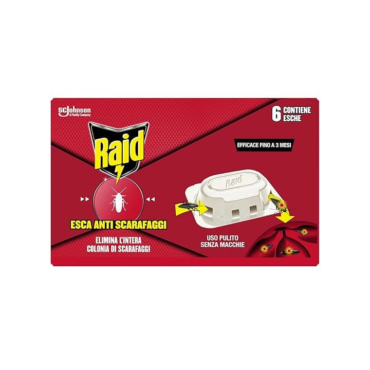 Raid Esca Scarafaggi Insetticida Inodore, Efficace fino a 3 Mesi, Area di Utilizzo Interno/Esterno - 1 Confezione da 6 Pezzi