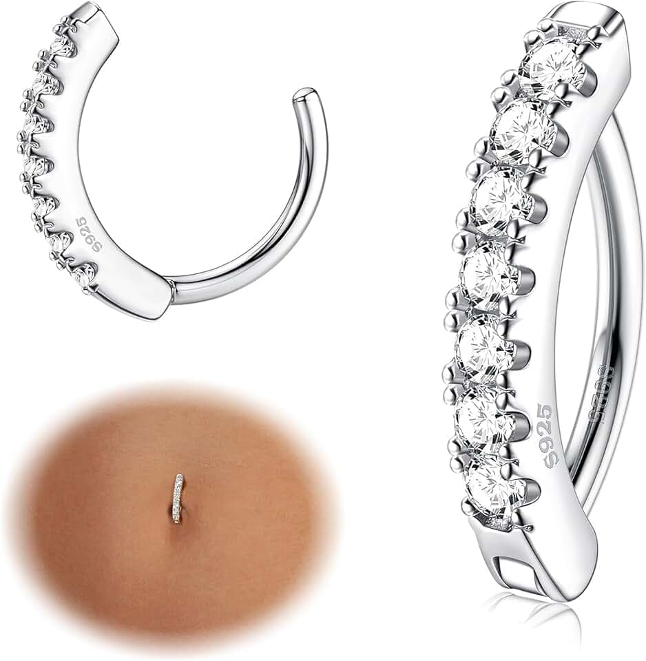 KRFY 14G Piercing Ombelico Argento 925 Donna Anallergico Clicker Piercing Ombelico Anello Cubic Zirconia Paved Reverse Piercing Ombelico Cerchio