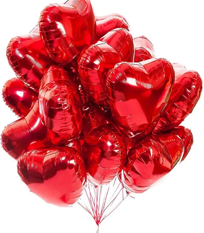 20 Palloncini Cuore Rossi a Forma di ad Elio o Aria Palloncini Foil Air Balloons per Decorazione Romantica San Valentino Palloncini Compleanno per Decorazione festa di compleanno