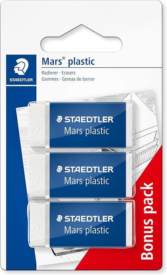 Staedtler Mars Plastic - Mini Gomme da Cancellare, Set Cancelleria Scuola Università e Ufficio, Gomma da Cancellare Ideale per Materiale Scolastico e Cose per la Scuola, Cancella Facilmente - 3 Pezzi