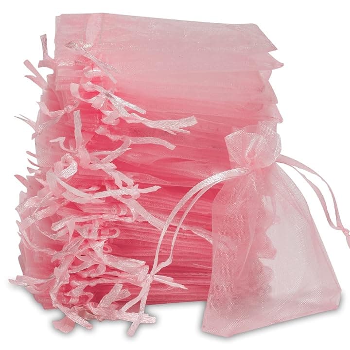 Carehabi Carehabi - Sacchetti in organza, regali in organza, per gioielli, matrimonio, lavanda (7 x 9 cm, rosa) Global Recycled Standard