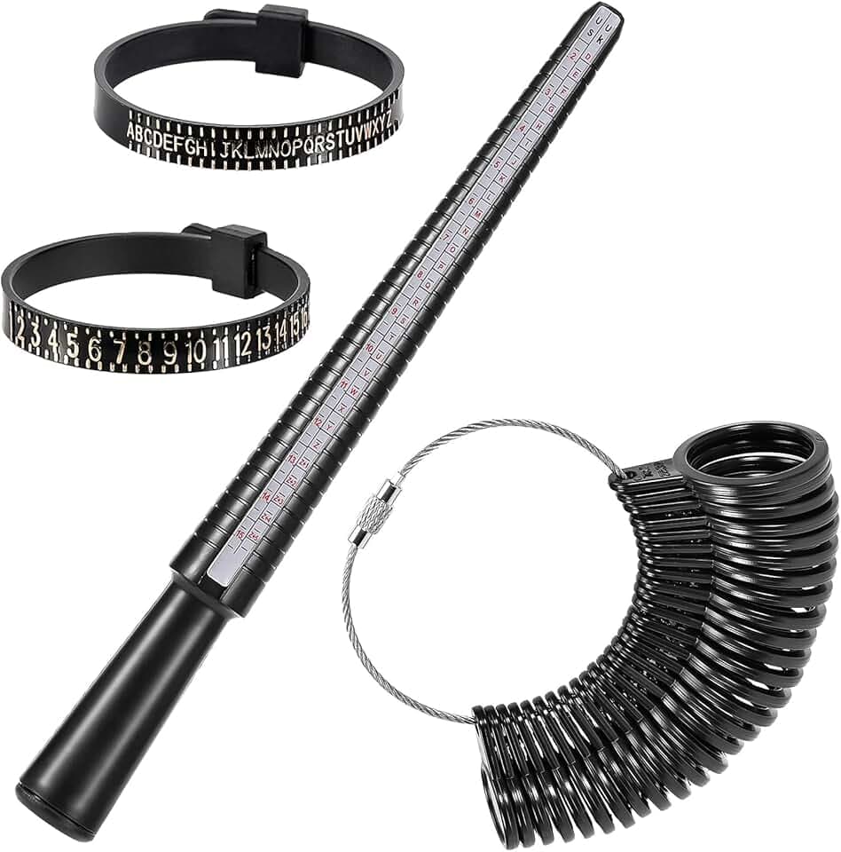LUXECOVE Set di misurazione della misura dell'anello da 4 pezzi, righello per misurare il dito, misurare il diametro dell'anello e la dimensione del dito, dimensioni standard per Regno Unito, UE, Stati Uniti
