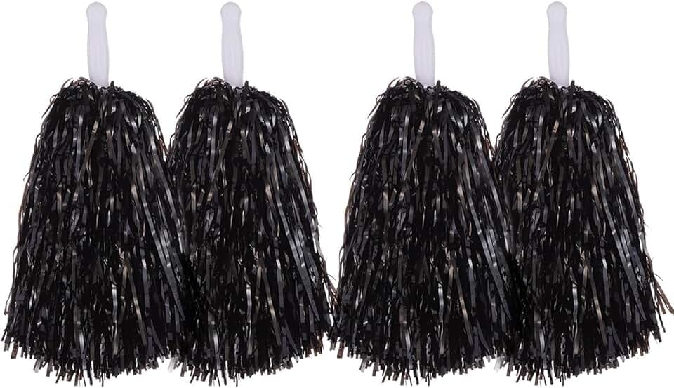 2 paia di pompon da cheerleader, in plastica, a forma di fiore, per calcio, basket, tifo, danza, decorazione per competizioni sportive, festival, celebrazioni, balli in maschera, feste (nero)