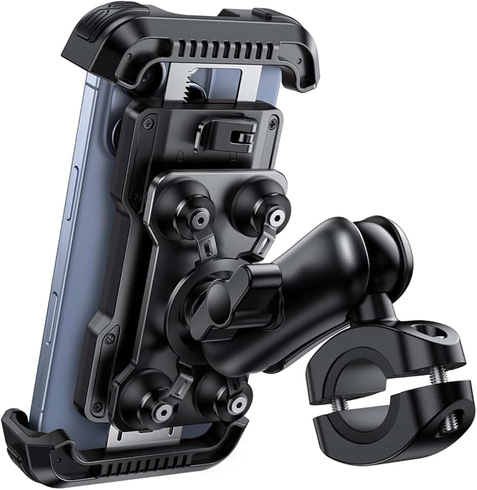 Lamicall Supporto Telefono Moto - [Antifurto] [Doppio Antivibrazione] Braccio Estensione Metallo, Porta Telefono Bici, 2 x 360° Girevole Supporto Manubrio per iPhone 17 16 15 14 e 4,7-6,8" Smartphone Global Recycled Standard