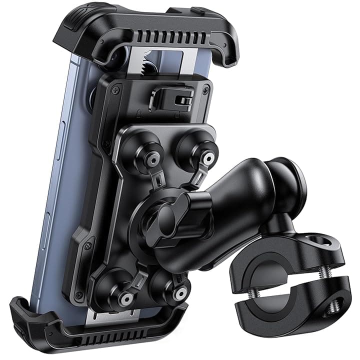 Lamicall Supporto Telefono Moto - [Antifurto] [Doppio Antivibrazione] Braccio Estensione Metallo, Porta Telefono Bici, 2 x 360° Girevole Supporto Manubrio per iPhone 17 16 15 14 e 4,7-6,8" Smartphone Global Recycled Standard
