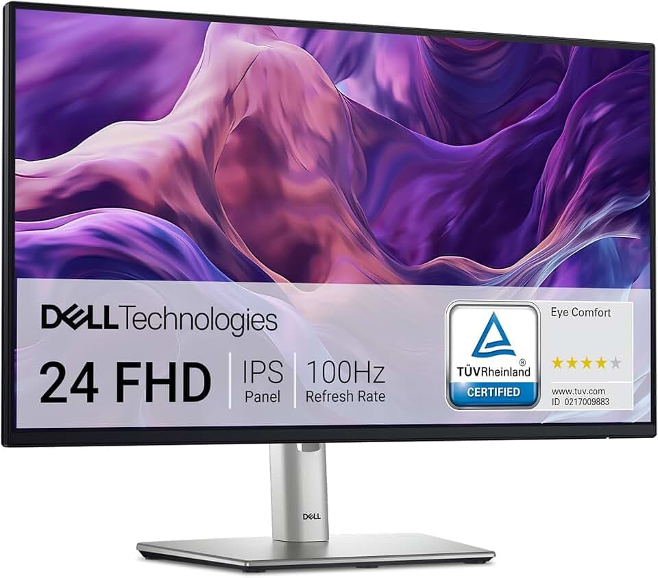 Dell P2425H 24" Full HD (1920x1080) Monitor, 100Hz, IPS, 5ms, 99% sRGB, USB-C, DisplayPort, HDMI, VGA, 4x USB, 3 Anni di Garanzia, Nero TCO Certified Etichetta Energetica