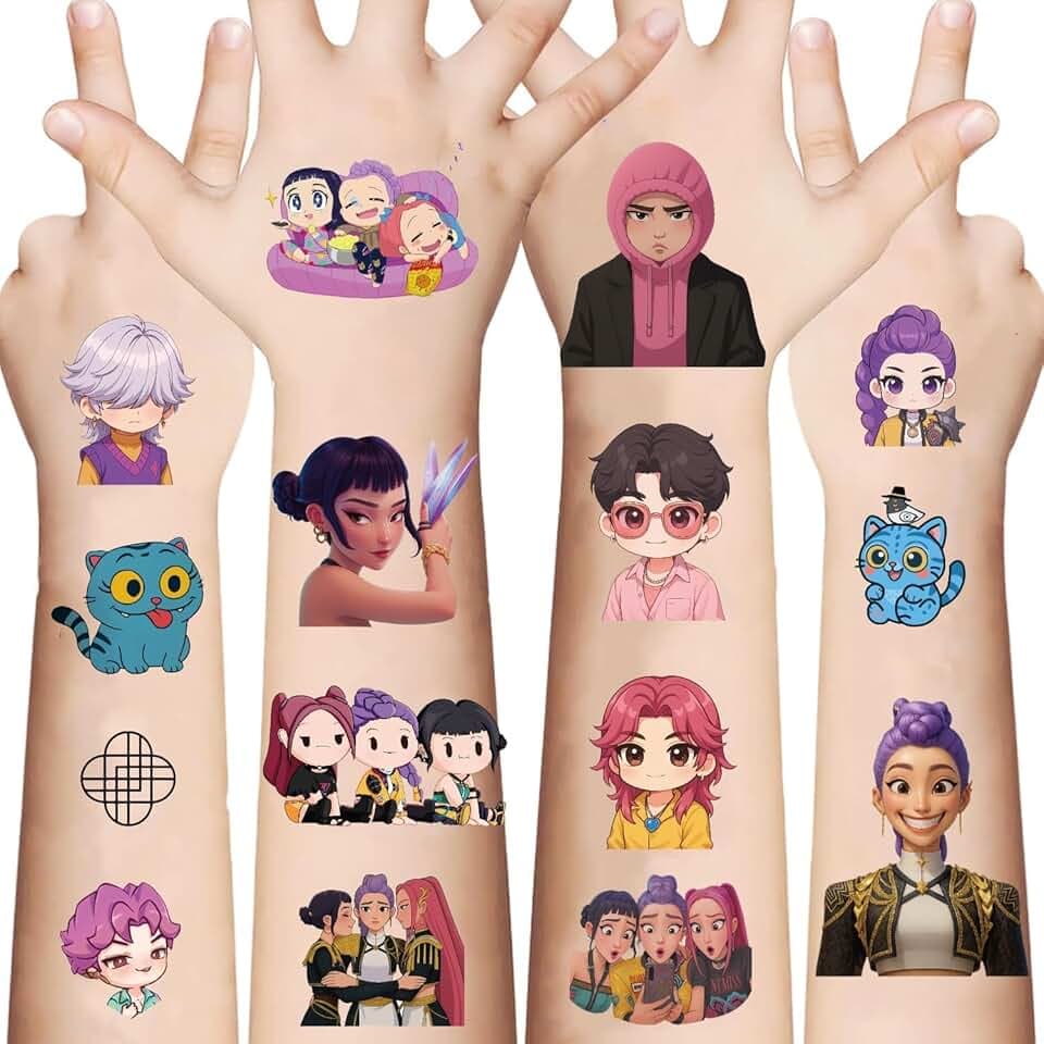 Un set di 9 fogli, 100 pezzi Demon Hunters Tatuaggi Temporanei Kpop per Bambini – Adesivi, Tatuaggi Impermeabili per Compleanno e Feste a Tema, Regali e Decorazioni Compleanno Divertenti