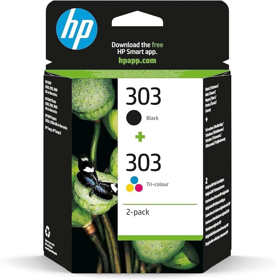 HP 303 Nero e Tricromia, 3YM92AE, Confezione da 2 Cartucce Originali, Compatibili con Stampanti Tango e Tango X, Envy 6220, 6230, 7130 e 7830 ECOLOGO