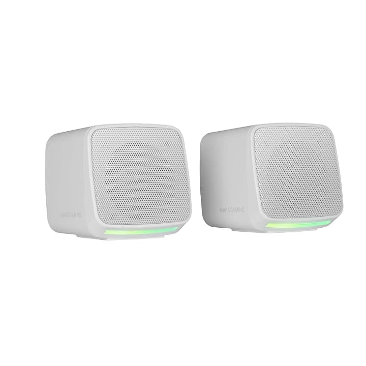 MARSGAMING MS-PRO, Altoparlanti Compatti 10W, RGB Flow Dinamica, Altoparlante PC con Controllo del Volume e Ingresso Jack 3.5mm, Altoparlanti Gaming Compatibili PC/Mac/Smartphone/Tablet, Bianco