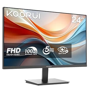 KOORUI E2412F Monitor PC 24 pollici, Full HD VA 100HZ, 5ms, 1920x1080, Schermo PC HDMI1.4 e VGA, VESA 100x100 mm, Adaptive Sync, Inclinazione Regolabile, Pannello ultra Sottile