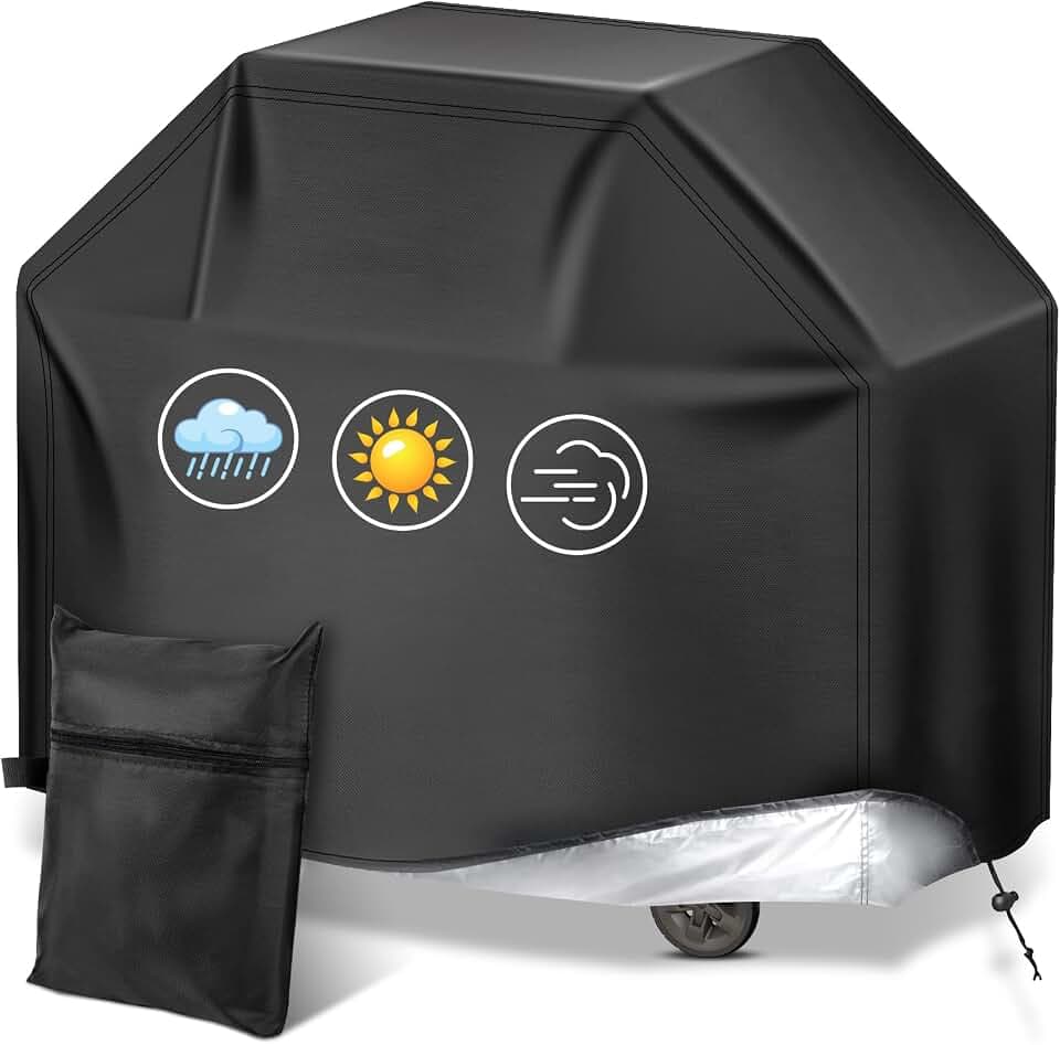 DEPAR Copertura per barbecue resistente alle intemperie, resistente ai raggi UV e agli strappi, griglia a gas universale, resistente alle intemperie per cucina esterna, 145 x 61 x 117 cm - nero