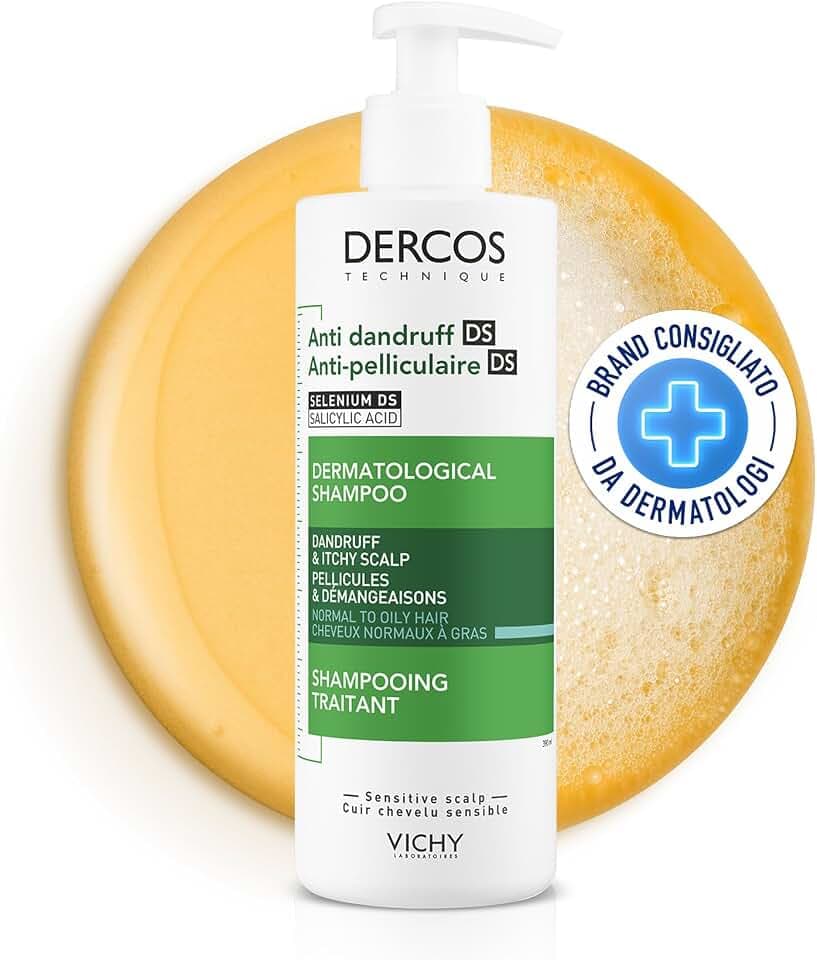 Vichy Dercos, Shampoo Anti-Forfora DS, Per Capelli da Normali a Grassi, Azione Riequilibrante, Effetto Anti-Ricomparsa, Arricchito con Disolfuro di Selenio e Acido Salicilico, 390 ml