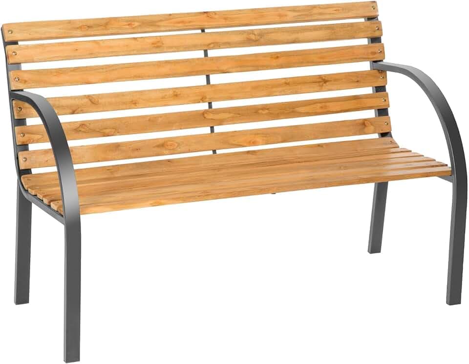 TecTake® Panca da Giardino in Legno, Comoda e Versatile Panchina da Esterno 2 Posti, Panca con Schienale, Resistente alle Intemperie, 119,5 x 62 x 83 cm - Marrone